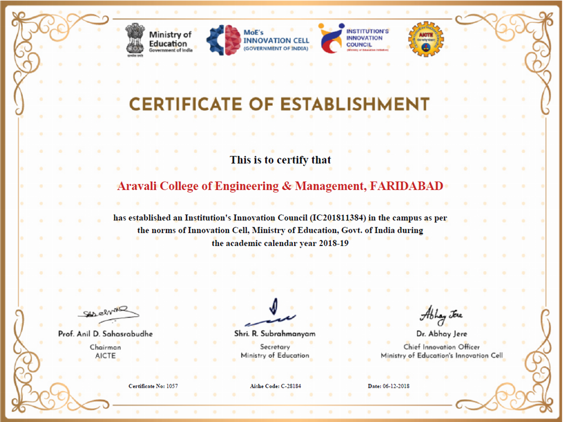 Certificate of Establishment